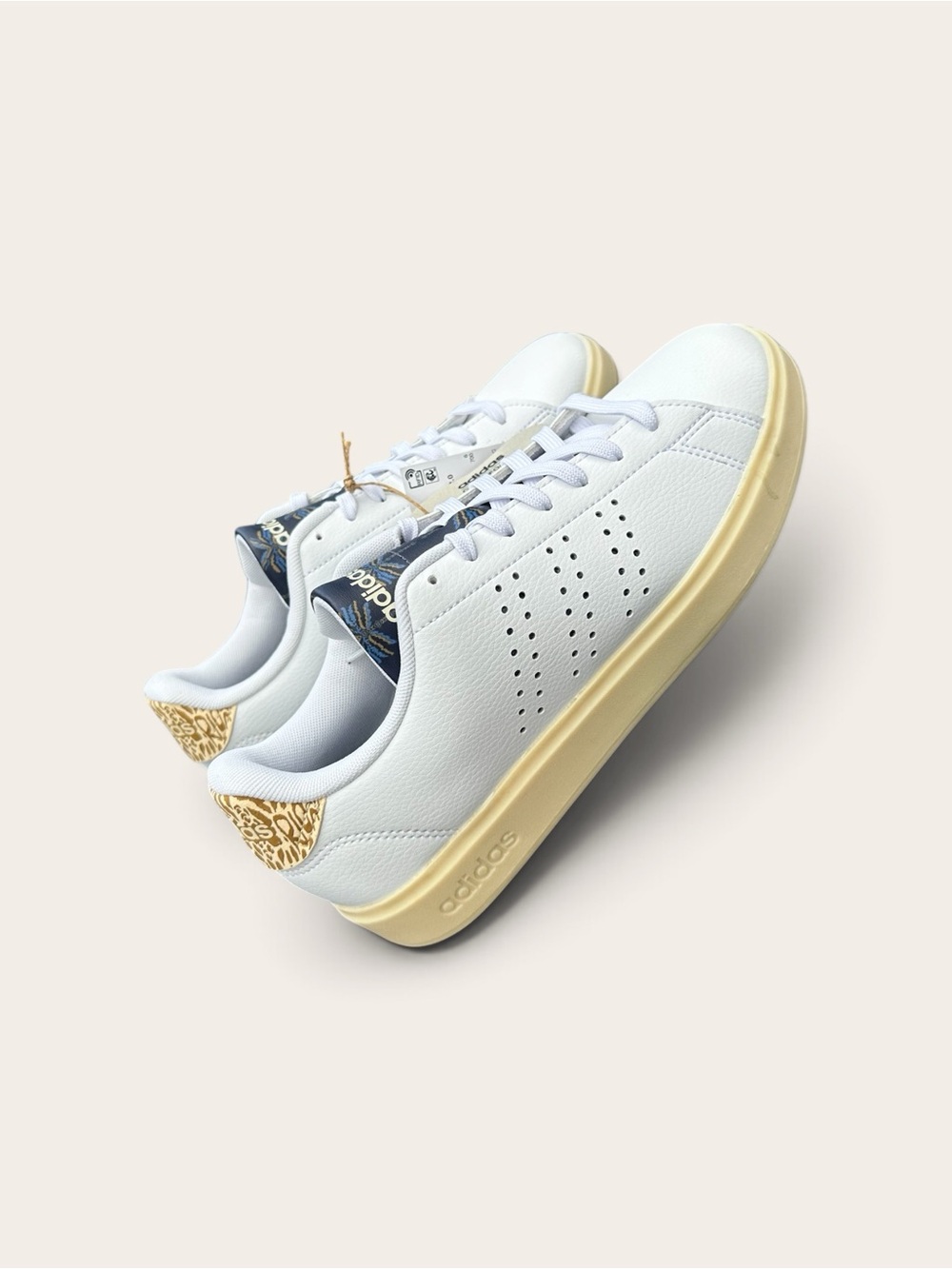 adidas Women’s White Leather Sneakers with Cream Sole